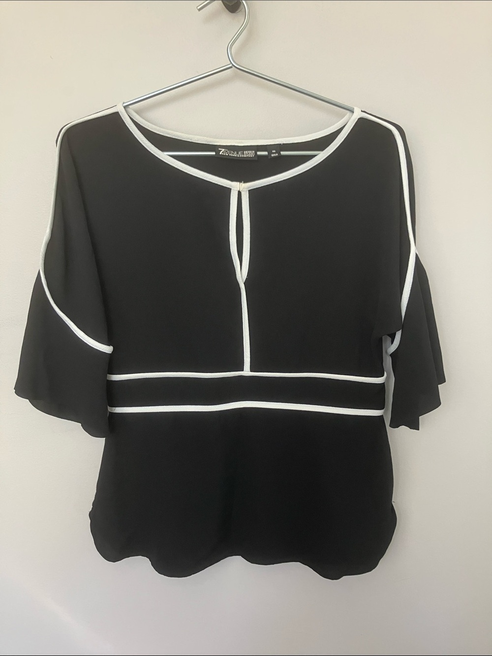 New York & Company Black Blouse with White Trim